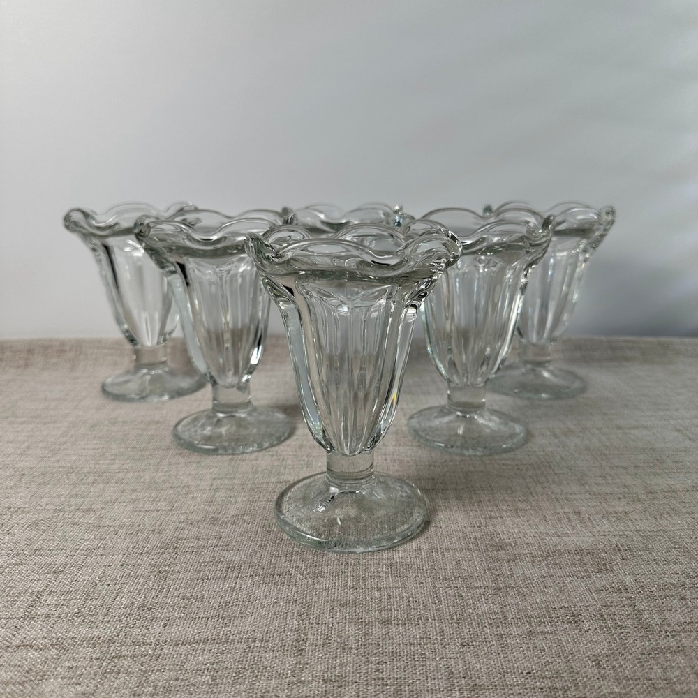 Vintage Libbey Tulip Sundae Glasses Set of 6 Basketweave Base 1960s